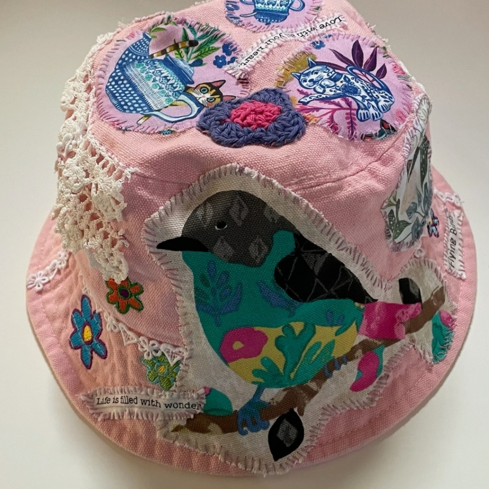 Artisan Upcycled Urban Outfitters Pink Embroidered embellished Bucket Hat - Picture 7 of 7